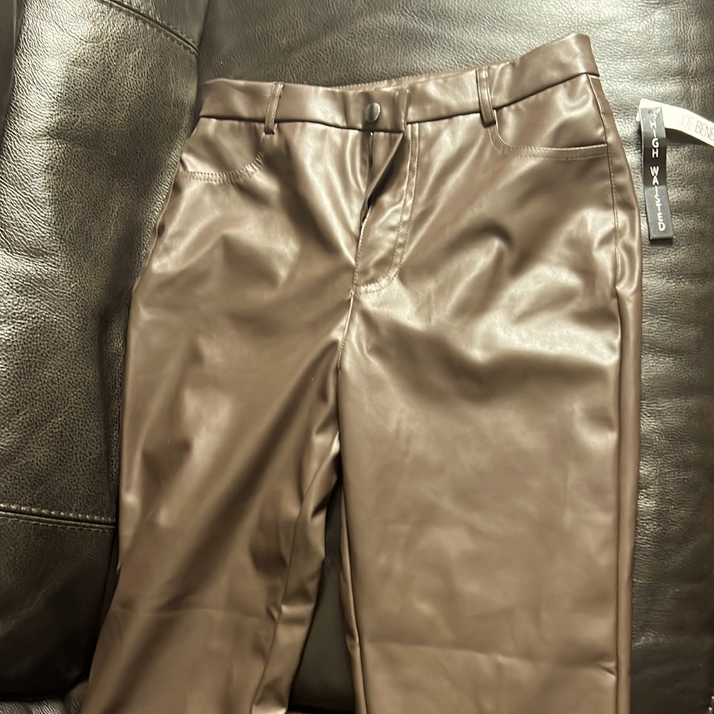 Leather brown high waisted pants